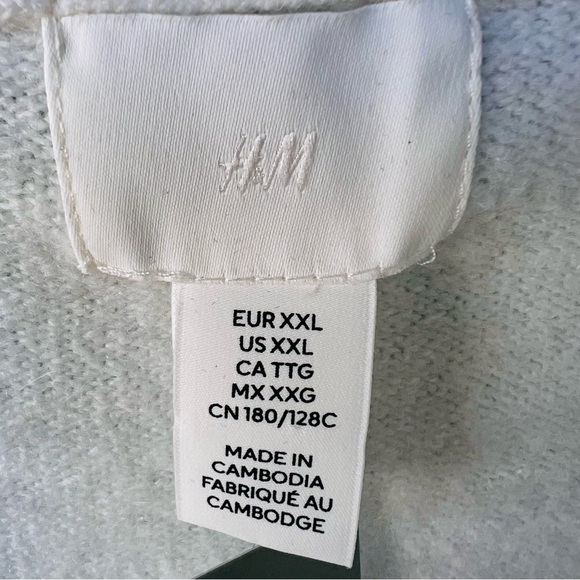 H&M SOFT WOOL BLEND FUZZY SWEATER V-NECK WHITE IVORY TUNIC SIZE XXL NWT - Picture 3 of 11